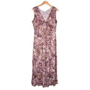 Serendipity Maui Maxi Dress XL Purple Floral V-Neck Sleeveless Boho Mesh Overlay